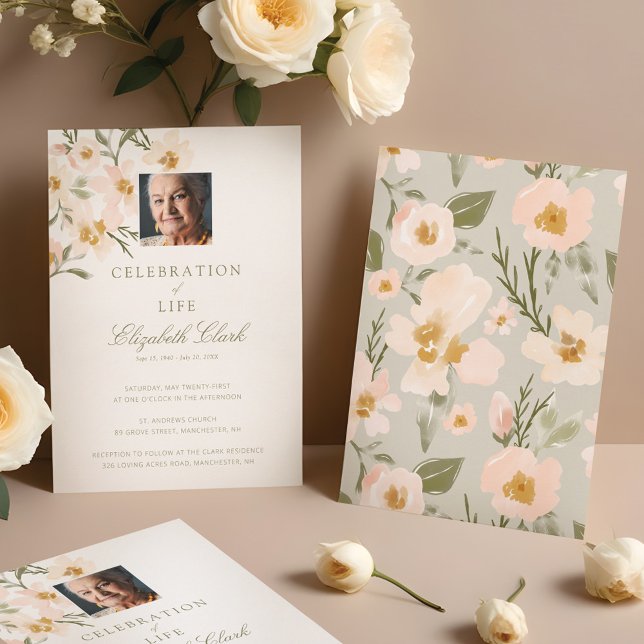 Convites Flores em Aquarela Lindas Celebração da Vida (Beautiful Watercolor Florals Celebration of Life Invitation)