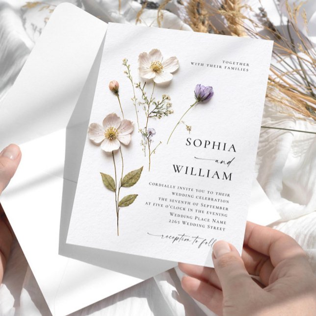 Convites Flores em Estilo Pastel Impresso Elegante Casament (Criador carregado)
