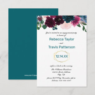 Convites Flores em Flor Teal Vert - Festa de Engajamento 3x