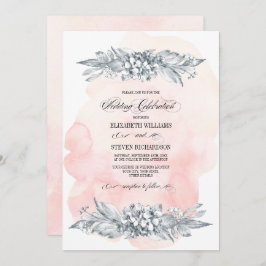 Convites Flores Esboçadas Casamento Cor de Água Pinta-Rosa