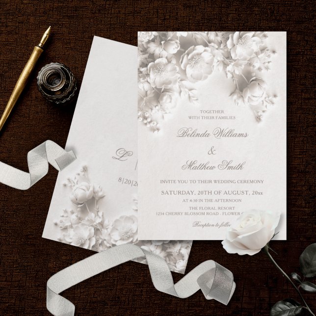 Convites Flores esculpidas em marfim Rosas 3D Casamento (Criador carregado)