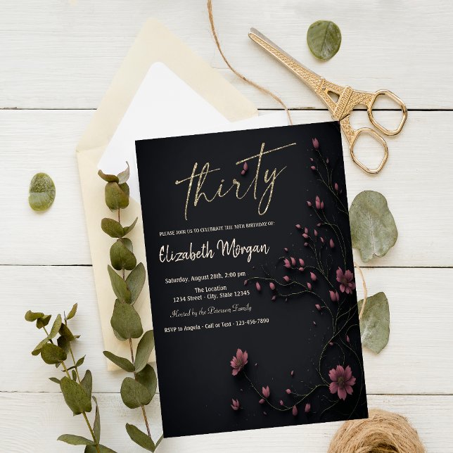 Convites Flores Escuras aniversário de 30 anos gótico (Criador carregado)