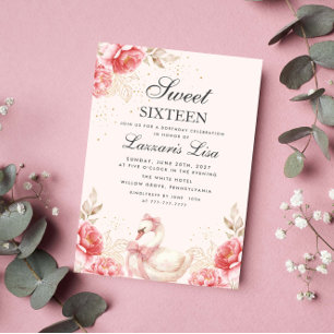Convites Flores Festa de aniversário Dourada Doce Dezesseis