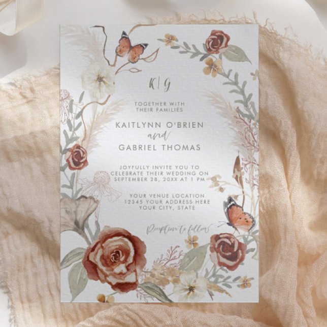 Convites Flores Florais de Flores Borboletas Sage Greenery (Criador carregado)