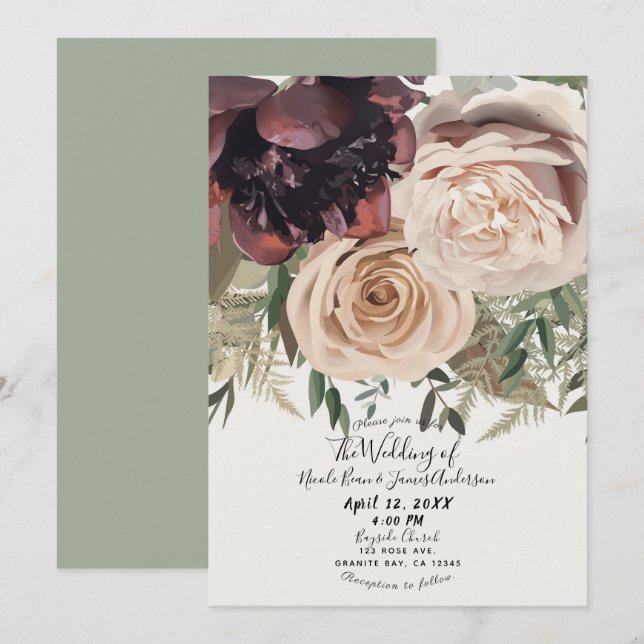 Convites Flores Florais Rosadas Glam Botânica Casamento (Frente/Verso)