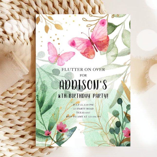 Convites Flores Flóridas do Jardim de Borboletas Rosa Doura (Criador carregado)