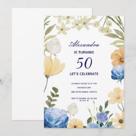 Convites Flores floridas hydrangea colorida 50º aniversário