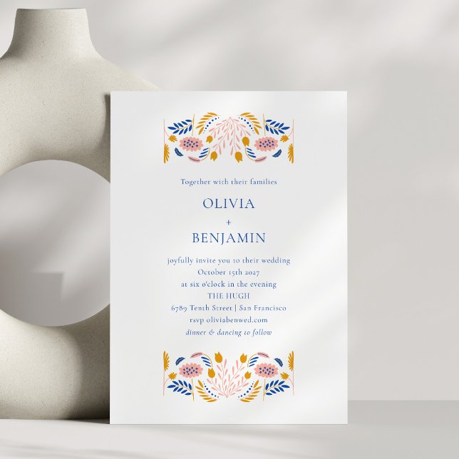 Convites Flores Folclóricas Escandinavas Casamento Chic Azu (Criador carregado)