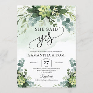 Convites Flores folhosas verdes suculentas, ela disse sim