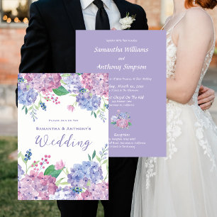 Convites Flores Hydrangea, Púrpura Suave, Azul, Casamento