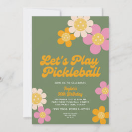 Convites Flores Laranja Cor-de-Pickleball Retro-Rosa