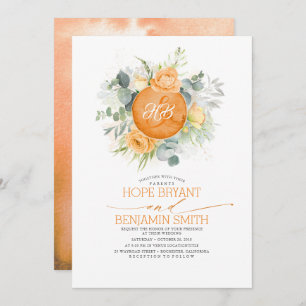 Convites Flores Laranja e Casamento Eucalyptus Greenery