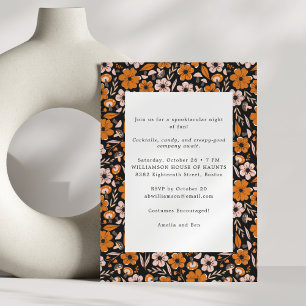 Convites Flores Laranja Preto Festa de Halloween Adulto