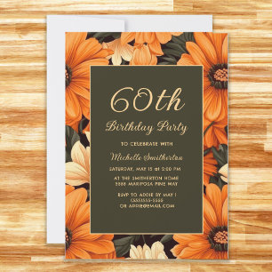 Convites Flores Laranja Qualquer Idade Marrom 60º Aniversár