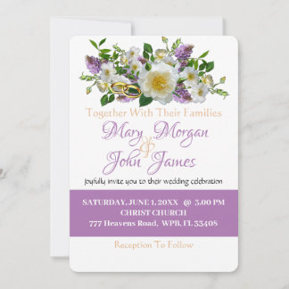 Convites Flores Lavanda Dourado e Branco Com Anel