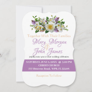 Convites Flores Lavanda Dourado e Branco Com Anel