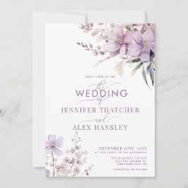Convites Flores Lilac | Casamento Floral Rustic Script