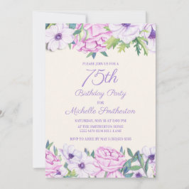 Convites Flores Liláticas Roxas 75.a Festa de aniversário