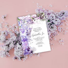 Convites Flores Liláticas Roxas Chá de panela de Aquarela