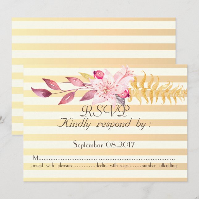 Convites Flores Listradas Chic Modernas  RSVP (Frente/Verso)
