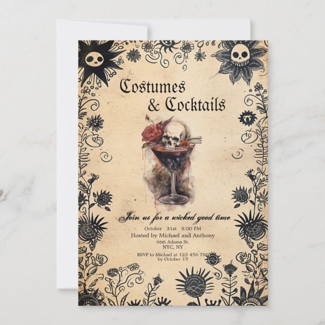 Convites Flores Loucas E Festa De Halloween De Scull Costum (Frente)