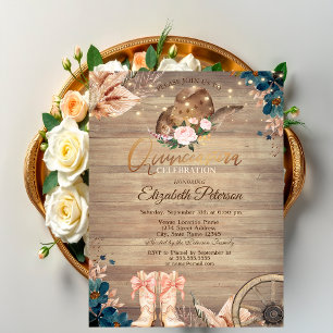 Convites Flores Luzes Chapéu de Cowgirl Botas Quinceañera d