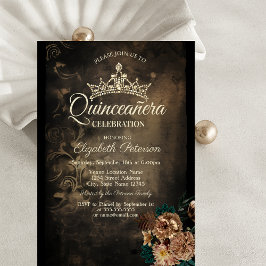 Convites Flores Marrons Damask Escuro Gótico Quinceañera