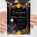 Convites Flores mexicanas com Quinceañera Dourada<br><div class="desc">Flores mexicanas com Dourada Quinceañera Invitation Mis Quince Anos,  15 Birthday</div>