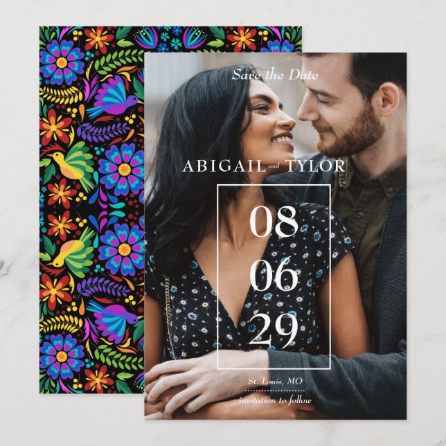 Convites Flores Mexicanas Foto Salvar a Data (Frente/Verso)