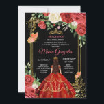 Convites Flores Mexicanas Pretas Quinceañera Convidam<br><div class="desc">Black Coral Mexicano Flowers Quinceañera Invite Mis Quince Anos,  15 Birthday</div>