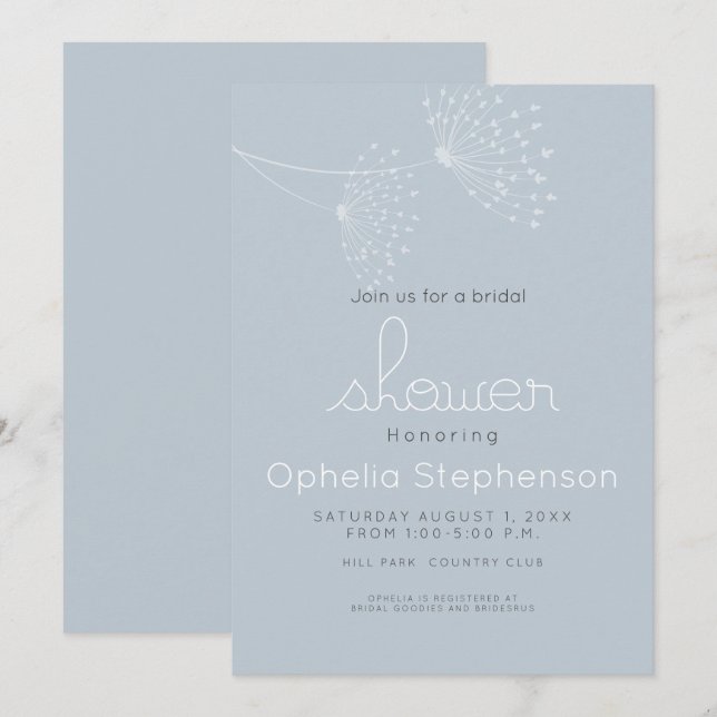 Convites Flores Mínimas Modernas de Dodle Azul e Branco (Frente/Verso)