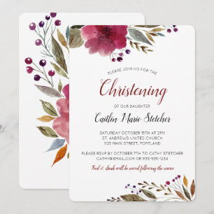 Convites Flores Modernas de Borgonha Flores de Batismo