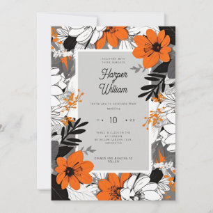 Convites Flores monocromáticas de arte em linha, casamento