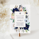 Convites Flores Náuticas Azuis do Marinho bonito | Bat Mitz<br><div class="desc">Este convite para na moda e Trendy Bat Mitzvah apresenta um quadro retangular moderno com flores náuticas coloridas a água. Hydrangea, peônias e flores anêmonas aparecem em tons de azul-marinho, azul-claro, rosa-pincelado com folhas bege verdes e neutras, junto com estrelas-do-mar. O fundo do cartão é decorado com uma lavagem de...</div>