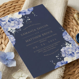 Convites Flores Navy ⎮Elegante Tudo em Um