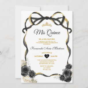 Convites Flores Negras Arco Fita Dourada Coroa Mis Quince
