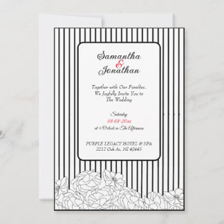 Convites Flores Negras e Brancas com Casamento de Stripes