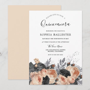 Convites Flores Negras e Pêssegos Elegantes Quinceanera