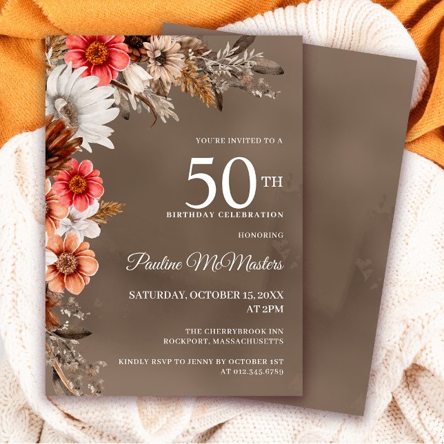 Convites Flores Neutrais Brancas Flores 50. º Aniversário (Need matching Autumn signs or party supplies? Message me!)
