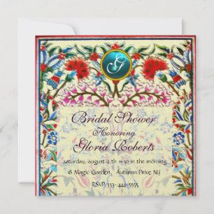 Convites FLORES ORIENTAIS DAMASK MONOGRAM Azul Gelo