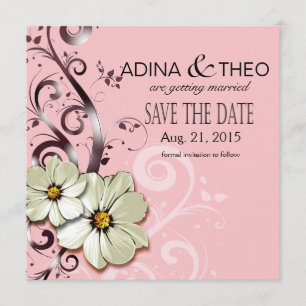 Convites Flores Ornamentais Flourish Save the Date   rosa