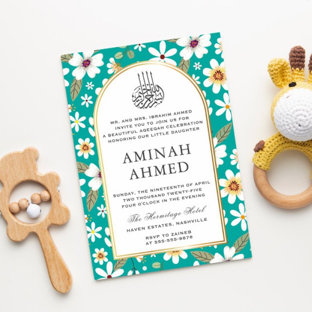 Convites Flores - Padrão Verde Aqiqa Aqeqa Aqeqa Baby (Criador carregado)