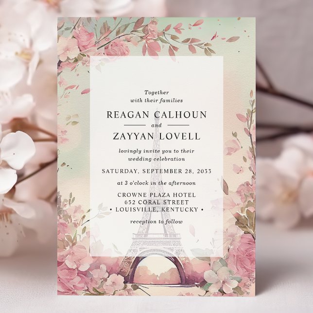 Convites Flores Parisiense Torre Eiffel Casamento em Paris (Criador carregado)