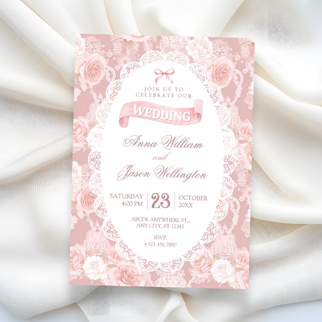 Convites Flores pastéis cor-de-rosa casamento (Criador carregado)
