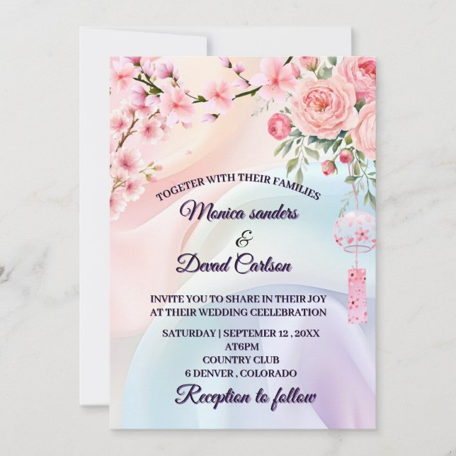 Convites Flores Pastéis Românticas, Design de Casamento no  (Frente)