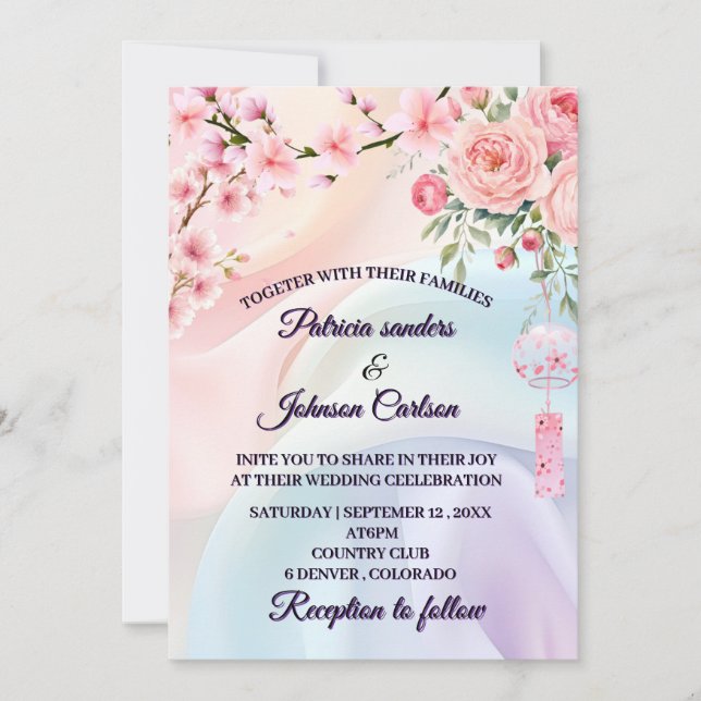 Convites Flores Pastéis Românticas, Design de Casamento no  (Frente)