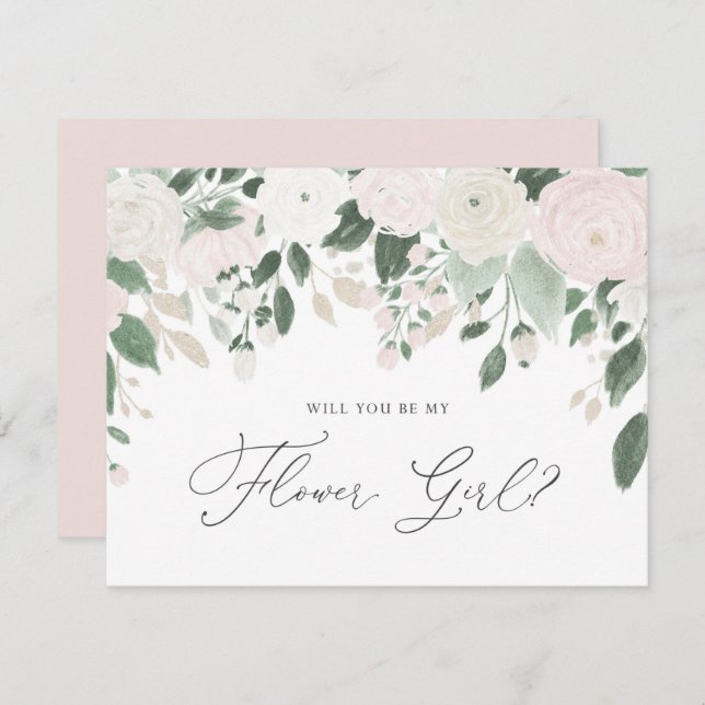 Convites Flores Pastel com Brilho Você Será Minha Menina da (Frente/Verso)