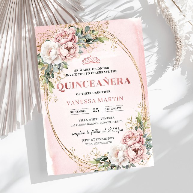 Convites Flores Pastel Rosa em Flor Eucalipto 15º Aniversár (Blooming Pastel Pink Flowers Eucalyptus 15th Birthday Invite

)