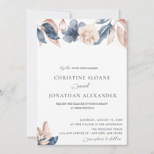 Convites Flores Pintadas à Mão Casamento Rosa e Azul