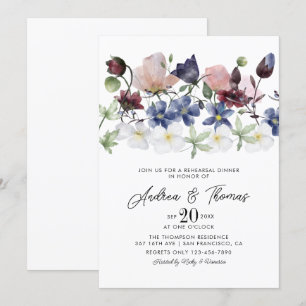 Convites Flores Pintadas À Mão Elegantes   Janto de ensaio